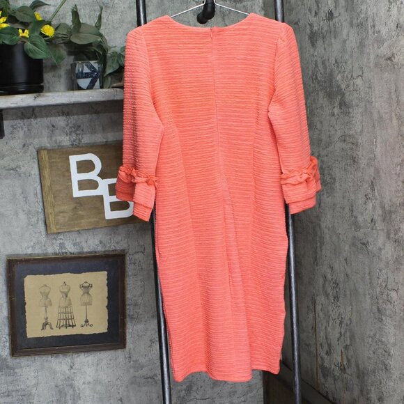 NWT Ny Collection Petite Textured Knit Dress with 3/4 Sleeves Coral Pink PM - Picture 6 of 8